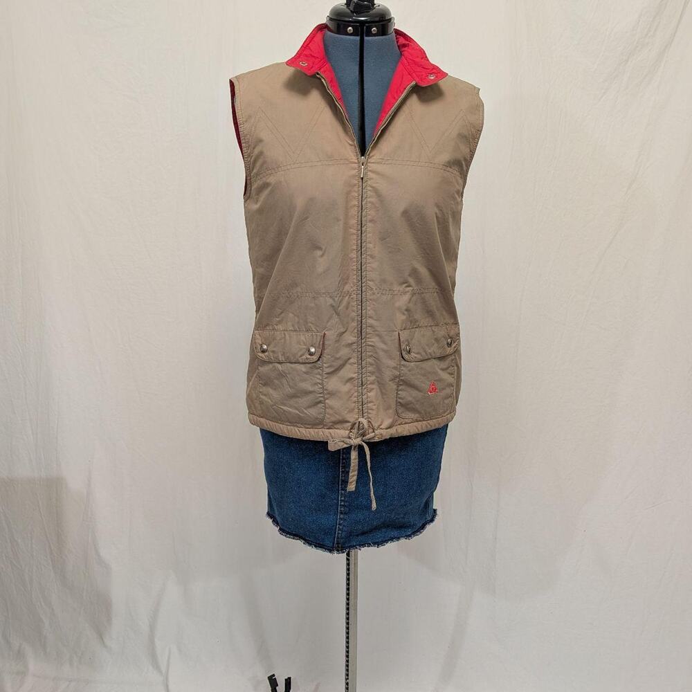 Y2K beige utility vest with red lining, fits size S/M